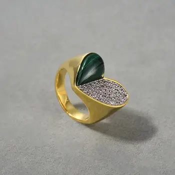 Стильное кольцо с бриллиантом love malachite из настоящего золота 18 карат с латунным покрытием, трендовое ретро-кольцо для женщин