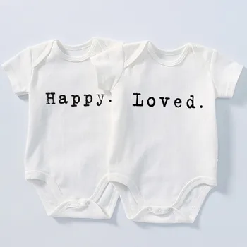 Счастливые Любимые хлопчатобумажные близнецы Детская одежда Боди для мальчиков и девочек Детское летнее боди для новорожденных с коротким рукавом Детская одежда
