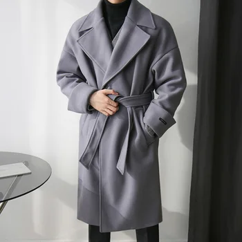 Твидовый пиджак, мужское осенне-зимнее утолщенное твидовое пальто средней длины, Корейская версия, Трендовый красивый тренч высокого класса
