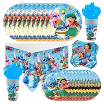 Тема Disney New Stitch Украшение детского дня рождения Бумажная тарелка, скатерть, Одноразовая посуда для декора детского душа