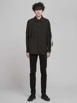Темный мужской дизайн, рубашка с длинными рукавами Sense Of Minority, асимметричный топ Yamamoto Wind со свободными плечами