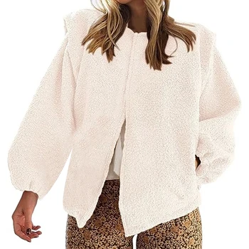 Теплый и стильный женский зимний кардиган, пальто, рукав с рюшами, материал из искусственной шерсти, классические белые / черные цвета, Размеры S 3XL
