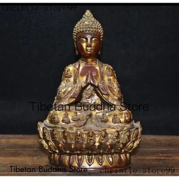 Тибетский буддийский храм бронзовая Позолоченная статуя Будды Шакьямуни Татхагаты