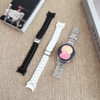 Тонкий керамический пластиковый браслет для Samsung Galaxy Watch 6 4 5 5Pro, модный прозрачный ремешок для часов с тремя бусинками