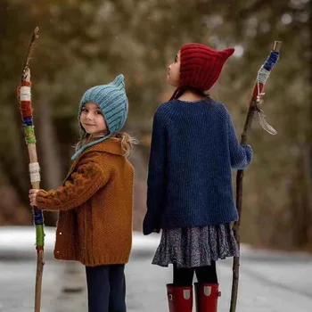 точечные вставки осенняя детская шапочка-ушанка для девочки c bao из утолщенной детской мериносовой шерсти elf hat