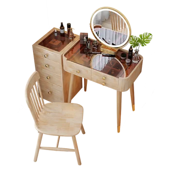 Туалетный столик из массива скандинавского дерева, спальня, столик для макияжа, стеклянная столешница, шкаф для хранения, встроенное современное и простое ведро