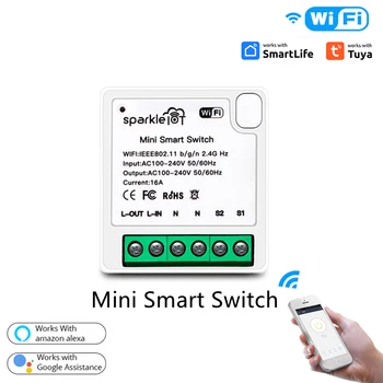 Умный переключатель Tuya Wifi Smart Home MINI 16A 2way Control Timer Беспроводные переключатели Tuya / приложение Smart Life Работает с Alexa