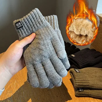 Утепленные плюшевые перчатки для мужчин и женщин, зимние теплые вязаные бархатные флисовые перчатки, Варежки, велосипедные перчатки для вождения на открытом воздухе, перчатки с полными пальцами