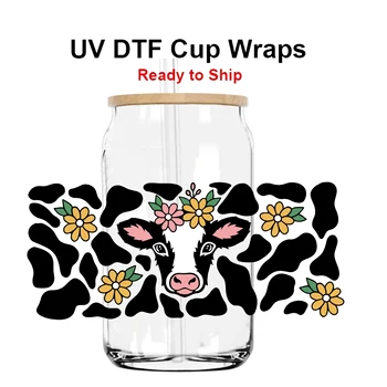 УФ-наклейки для переноса DTF на 16 унций Libbey Glasses Wraps Cup Can Водонепроницаемые, простые в использовании наклейки на заказ
