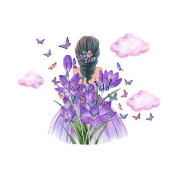 Фиолетовая наклейка с бабочкой в виде цветочницы На стену, Украшение фона спальни, Наклейка для класса в детском саду, Водонепроницаемая Противообрастающая