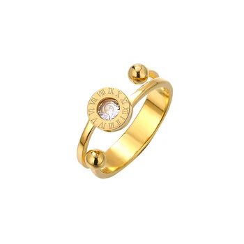 Фирменные кольца с римскими цифрами из нержавеющей стали 316L, дизайнерские кольца, модная модель с прозрачным кристаллом из камня