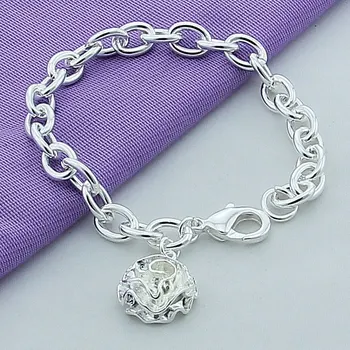 Хит продаж, серебряный браслет 925 пробы, модный браслет-цепочка с подвеской в виде цветка розы для женщин, мужские ювелирные изделия из стерлингового серебра