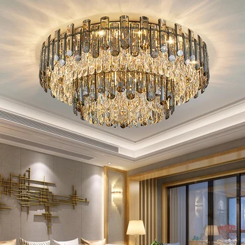 Хрустальная круглая светодиодная люстра, современные дымчато-серые подвесные светильники для потолка, декор столовой, спальни, Подвесные светильники в помещении