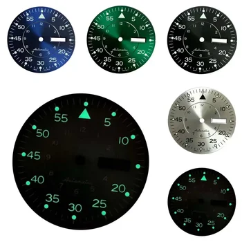 Циферблат 33,6 мм для механического механизма с автоподзаводом NH36 с отметкой 5 секунд Зеленая светящаяся шкала Модификация часов Аксессуары Pilot