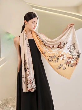Шерстяной шарф, женский прямоугольный, многофункциональный, осенне-зимний, с вышивкой в виде цветов растений, модный теплый подарок для мамы