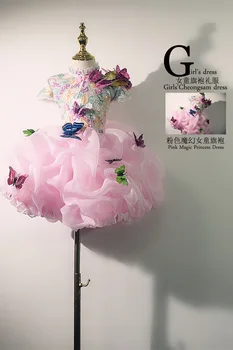 Эксклюзивное творение, вышитый бантом кружевной Чонсам в китайском стиле, Танцевальная вечеринка, Вечеринка по случаю дня рождения, Рождественское вечернее платье для девочки