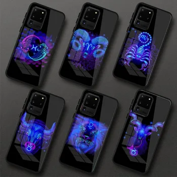 Эстетичный Чехол Для телефона Со Знаками Зодиака Samung Galaxy S23 S22 S21 Pro Ultra M14 A14 A34 A54 A13 A33 A53, Черный Стеклянный Чехол Для Телефона из ПК