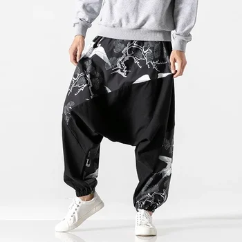 Японские брюки в стиле хип-хоп, мужская городская уличная одежда больших размеров, мужская рабочая одежда, традиционная китайская одежда для мужчин, брюки-кроссы 10915