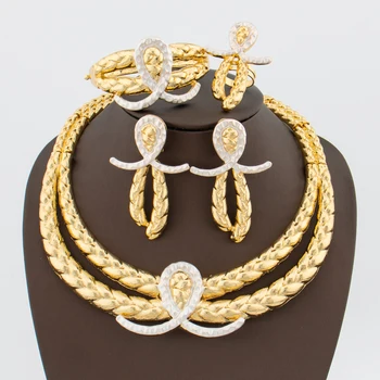 Бразильский двухцветный ювелирный набор для женщин, новый дизайн, круглое ожерелье и серьги с кольцом-браслетом, набор из 4 шт. для свадеб в африканском стиле