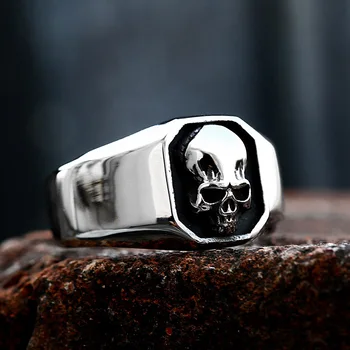 Готическое кольцо со скелетом и черепом из полированной нержавеющей стали для мужчин, панк-рок, Металлические кольца с черепом, Модные Байкерские украшения Оптом