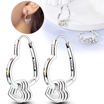 Женские серьги-кольца серебристого цвета с цирконием в виде сердца с несколькими обручами для женщин, серьги, ювелирные изделия, подарки