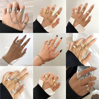 Кольца-цепочки TOBILO Punk Cool в стиле хип-хоп, Многослойные Регулируемые открытые кольца для пальцев, мужские кольца из сплава для женщин, подарочные украшения для вечеринок