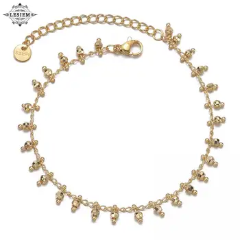 Модные женские браслеты LESIEM 18KGP с позолотой, браслеты с кисточками, украшенные золотым бисером, якорные украшения для женщин