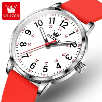 Модные кварцевые часы OLEVS 9953 с круглым циферблатом, силиконовый ремешок для часов, светящийся
