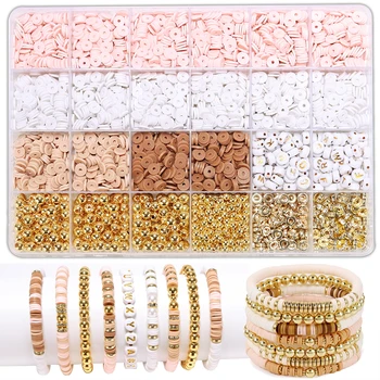 Набор браслетов из глиняных бусин, набор для изготовления браслета дружбы для девочек, бусины с золотыми буквами, розово-белый набор глиняных бусин для самостоятельного изготовления