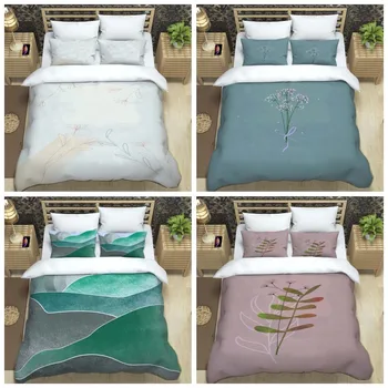 Простой и свежий комплект постельного белья с набивным рисунком, мягкие и удобные комплекты постельного белья из стеганого одеяла полного размера, настраиваемые