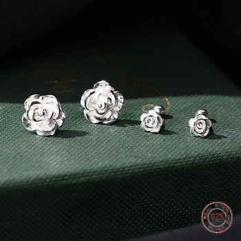 Серьги-гвоздики из стерлингового серебра 925 пробы в виде ракушки с розами для женщин Винтажные Корейские модные серьги для пирсинга