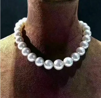 Совершенно новое большое ожерелье из белого жемчуга AAA 12-13 мм из натурального Южно-Китайского моря круглой формы с пряжкой из золота 14 К