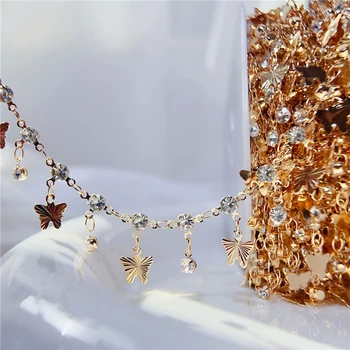 Цепочки с бабочками длиной 1 метр, ожерелье, медные металлические хрустальные бусины, каменные цепочки, партия для браслетов, расходные материалы для изготовления ювелирных изделий
